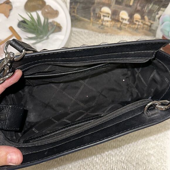 Michael Kors Black Crossgrain Leather Silver Tone Studded Small Crossbody Bag - Picture 7 of 9